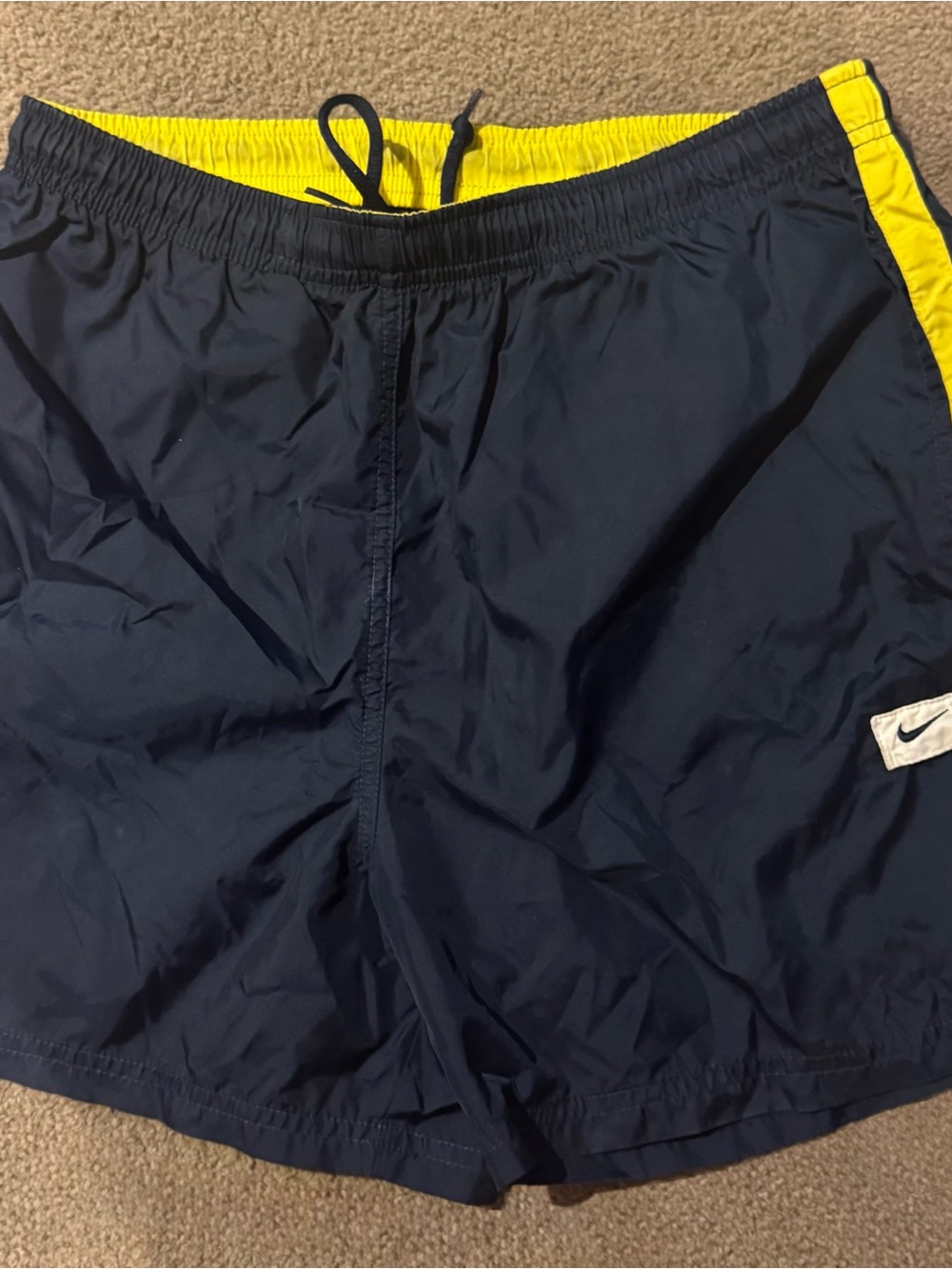 Women’s Nike Vintage Navy Shorts with Yellow Trim